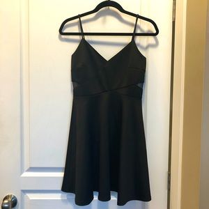 Black mini dress with mesh panel